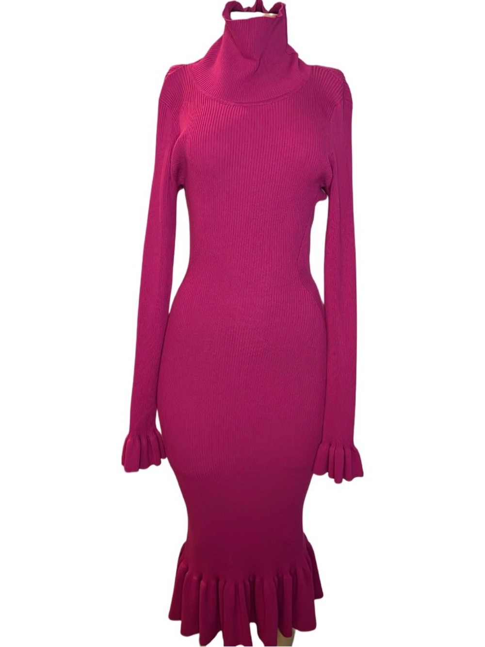 Modern SugarPopped Pink Ruffled Midi Sweater Dress NWT